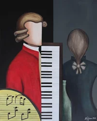 Abstrakter Komponist und Klavier