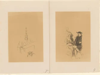 Münzturm und zwei Männer mit einem Brief