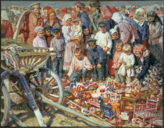 Spielzeugverkäuferin auf dem Jahrmarkt