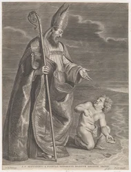 Der heilige Augustinus, der einem Kind am Strand erscheint