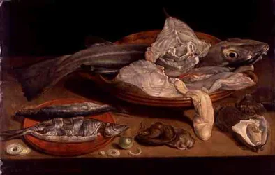 Stillleben mit Fisch und Austern