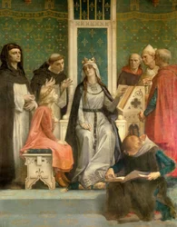 Die Weiße Königin von Kastilien hält eine Vorlesung für den zukünftigen König Ludwig IX. (Saint Louis) (1214-1270) als Kind