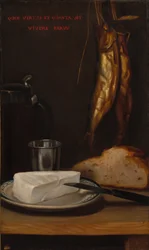 Stillleben mit Hering, Brot und Käse