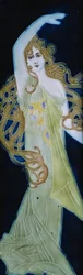 Modernistisches Email. Detail weibliche Figur.