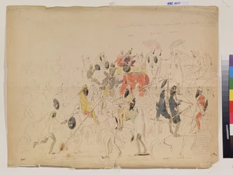 Das Treffen des Maharaja Sher Singh (1807-1843) von Punjab (Indien) und des britischen Botschafters Clark (?) im Jahr 1842