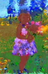 Mädchen mit einem Blumenstrauß im Garten, 2020