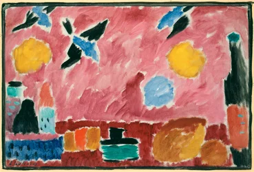 Mit rot-schwalbenmusteriger Tapete