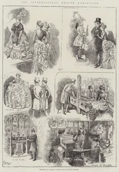 Die Internationale Gesundheitsausstellung, Skizzen von antiken Kostümen und von Alt-London