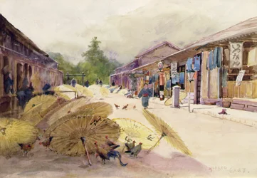 Trocknende Regenschirme nach einem Regensturm, ca. 1889