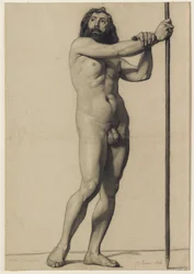 Akademische Figurenstudie: männlicher Akt mit Stab, 1844
