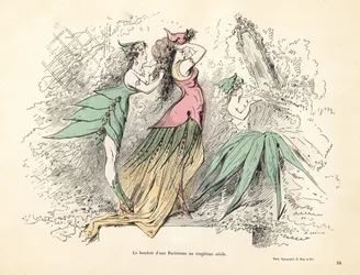 Karikatur eines Pariser Frauen-Schlafzimmers im 20. Jahrhundert