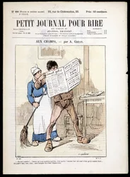 Mann liest eine Zeitung: „aux Champs“ von A. Grévin - in „Le Petit Journal pour rire“ Nr. 22, o.D.