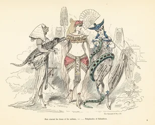 Salammbo und Potiphars Frau in exotischen Outfits, Karthago, 3. Jahrhundert