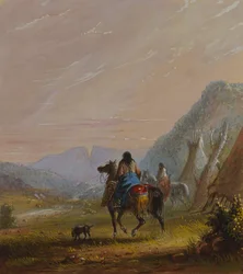 Indische Frauen zu Pferd in der Nähe der Cut Rocks