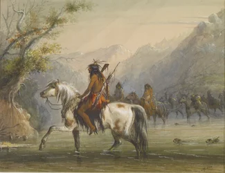 Shoshonee-Indianer - Durchquerung eines Flusses