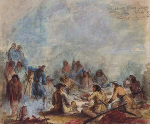 Sonnenaufgang, Fallensteller und Reisende bei ihrer Mahlzeit aus Büffelhumpenrippe, ca. 1837