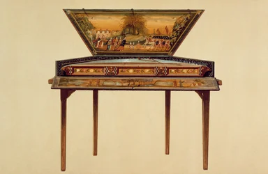 Gehämmerter Dulcimer in einer bemalten Klangbox, 18. Jahrhundert, aus 