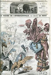 Der internationale Prozess vor dem Londoner Generalrat nach der Verhaftung von Mitgliedern der Internationalen Arbeiterassoziation. Titelblatt in „L