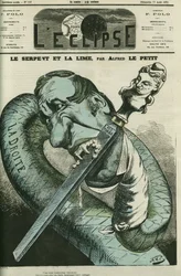 Die Schlange und die Feile, die rechte Schlange feilt ihre Zähne an der Republik. Cover in „L