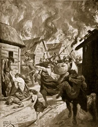 Canterbury von den Dänen niedergebrannt, 851 n. Chr., Illustration aus 