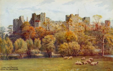 Ludlow Castle von den Wiesen aus