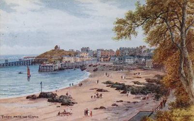 Tenby, von den Hängen (Farblithografie)