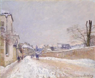 Rue Eugène Moussoir in Moret: Winter