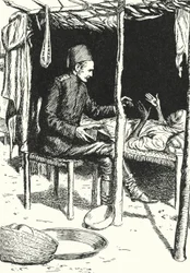 General Charles George Gordon kümmert sich um eine sterbende alte sudanesische Frau