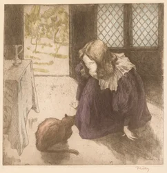 Interieur, kleines Mädchen mit Katze La Petite fille au chat, 1897