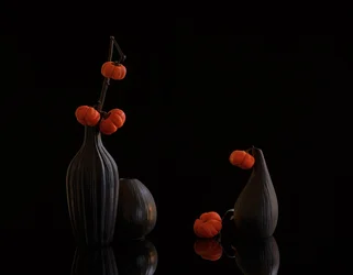 Orange Kürbisse Dunkle Vasen