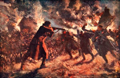 Private Meston greift im Alleingang mehrere Feinde an, die nach der Eroberung eines britischen Grabens vorrückten