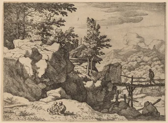 Mann auf einer kleinen Holzbrücke