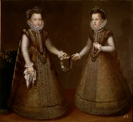 Porträt von Isabella und Katharina, Töchtern König Philipps II. (1527-1598) von Spanien (ca. 1531-1588), um 1570. Madrid, Prado-Museum