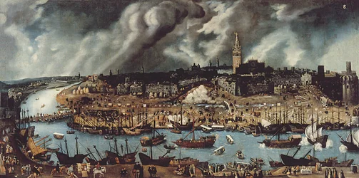Der Hafen von Sevilla, ca. 1590
