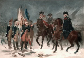 Kapitulation von Colonel Rall in der Schlacht von Trenton, 26. Dezember 1776, 1858
