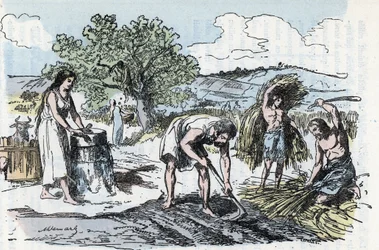 Alltagsleben in der Urgeschichte: Szene landwirtschaftlicher Arbeit im Eisenzeitalter