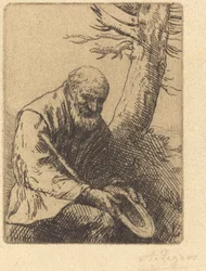 Bettler mit Hut in der Hand