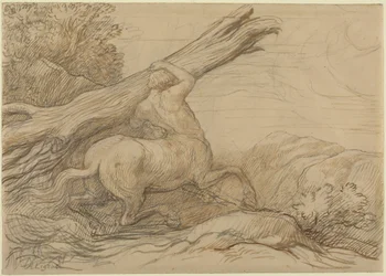 Zentaur, der einen Baumstamm trägt
