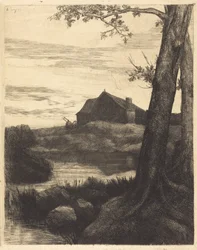 Bauernhof mit großem Baum