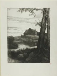 Bauernhof mit großem Baum