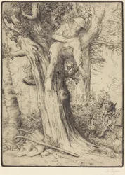 Landschaft mit einem Jungen im Baum (Detail)