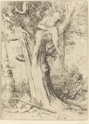 Landschaft mit einem Jungen in einem Baum (Detail)