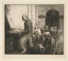 Mönch spielt Orgel in der Kirche