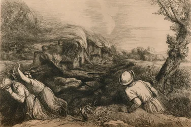 Das brennende Dorf, um 1880