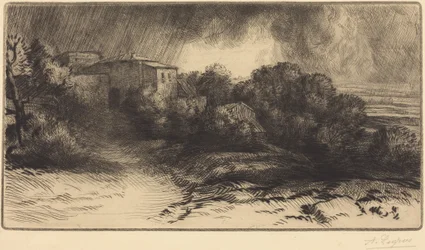 Ansicht eines Bauernhofs im Sturm (Der Bauernhof von Brieux (Gewitterstimmung))