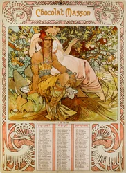 Schokoladenkalender von Masson, illustriert von Mucha (1860–1939), einem tschechischen Jugendstilmaler