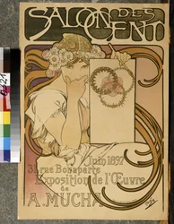 Plakat zur Ausstellung von A. Mucha im Salon des Cent, 31 rue Bonaparte in Paris, Juni 1897