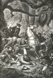 Tod von General Edward Braddock in der Schlacht von Monongahela