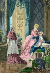 Marie Antoinette und Ludwig XVI. befragen Kardinal de Rohan über die Halsbandaffäre