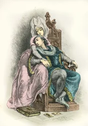 Porträt von König Karl 6 genannt der Geliebte mit Odette de Champdivers (Gravur)